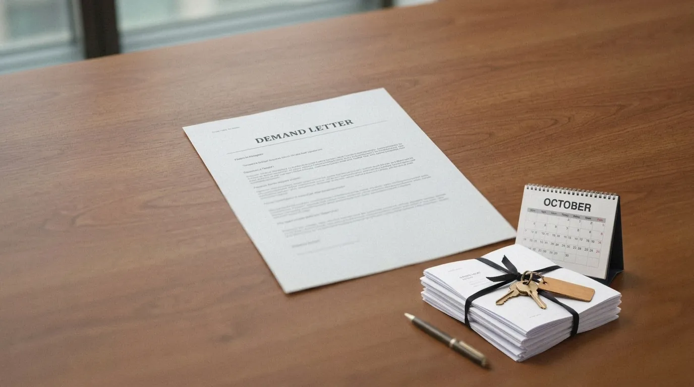 A mortgage demand letter lying on a desk, the first formal step before foreclosure in Calgary